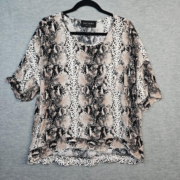 Decjuba Women's Snakeskin Printed Round Neck Short Sleeve Top Size L - Picture 1 of 7